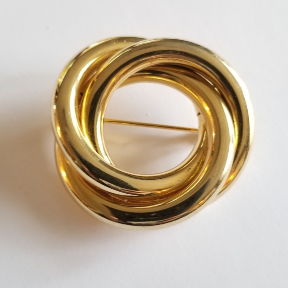 Vintage brooch open circles broach gold tone linked pin interlocking - Picture 3 of 8